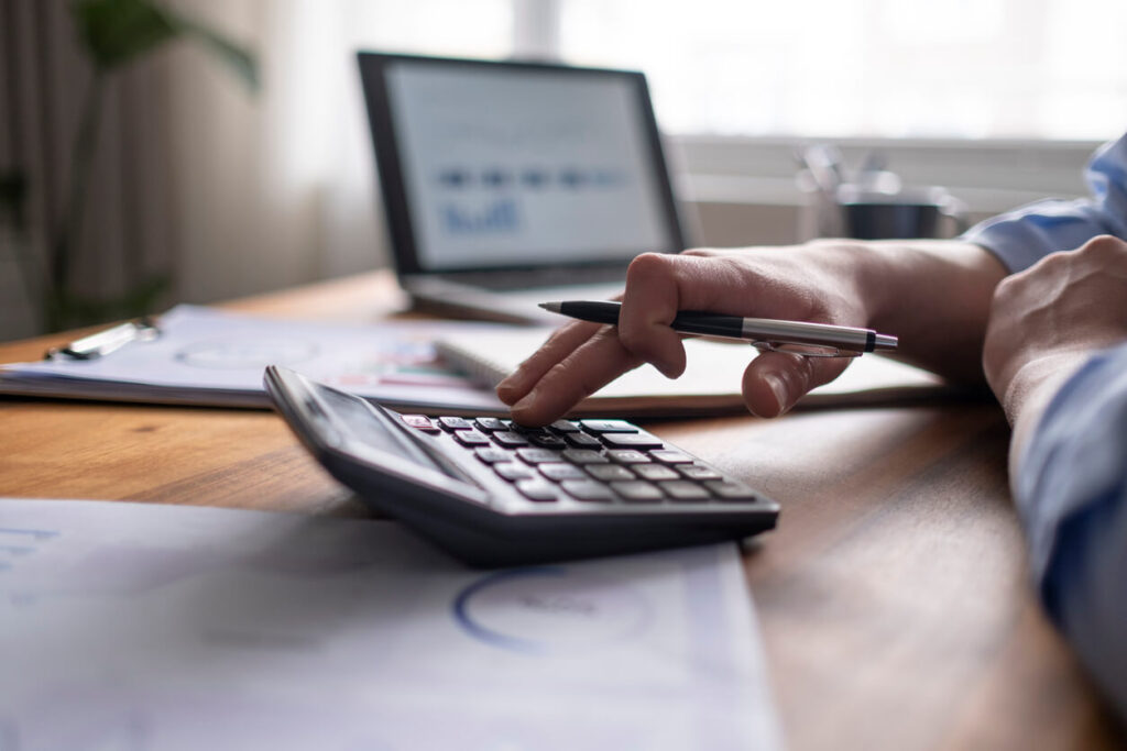 Calculator and laptop